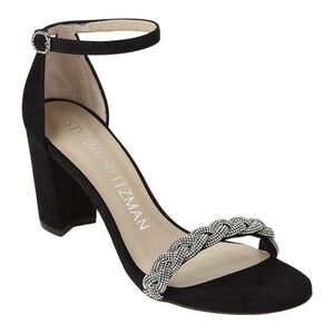 NEW Stuart Weitzman 7.5 Sandals NWT $550 Nearly Nude High Shine Black Suede